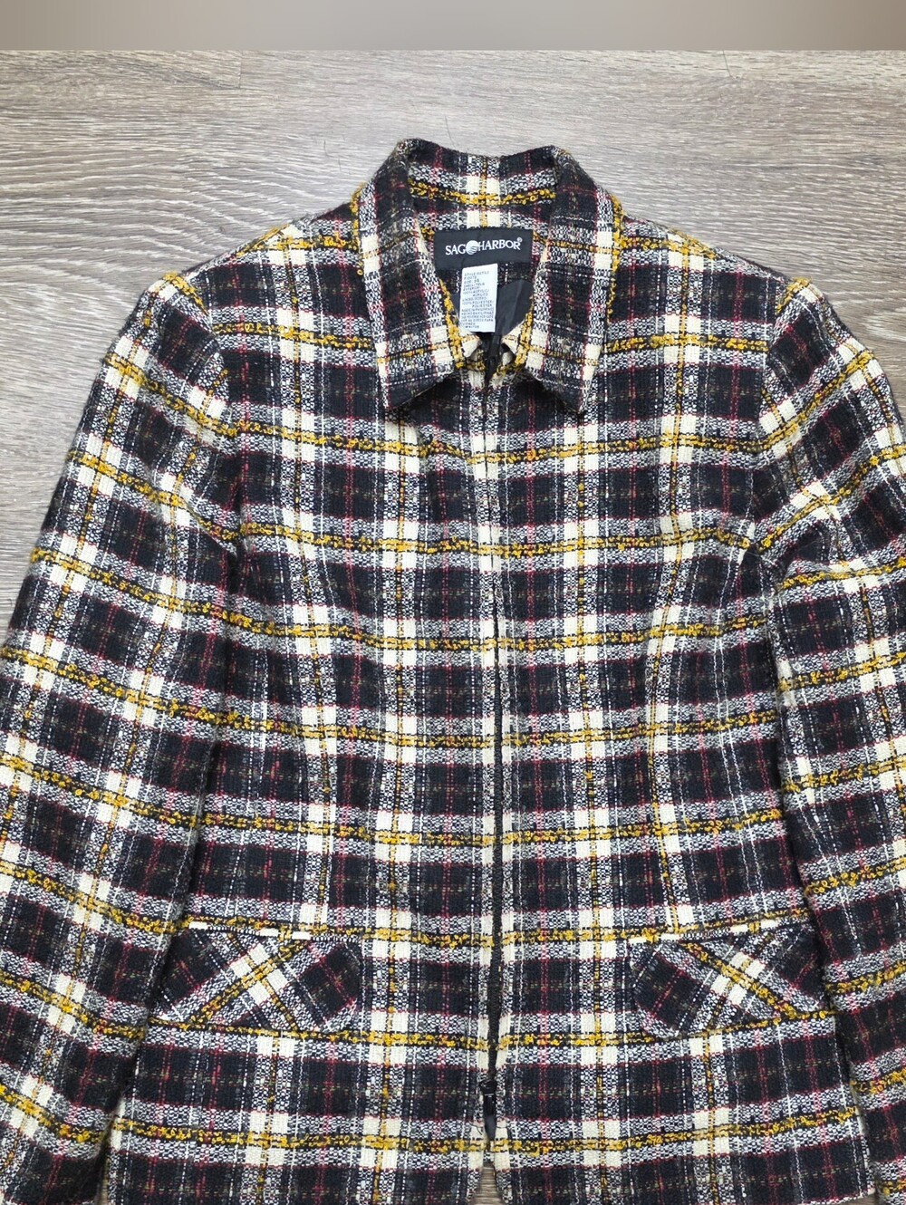 Sag Harbor Black Plaid Zip-Front Women's Jacket Size 14